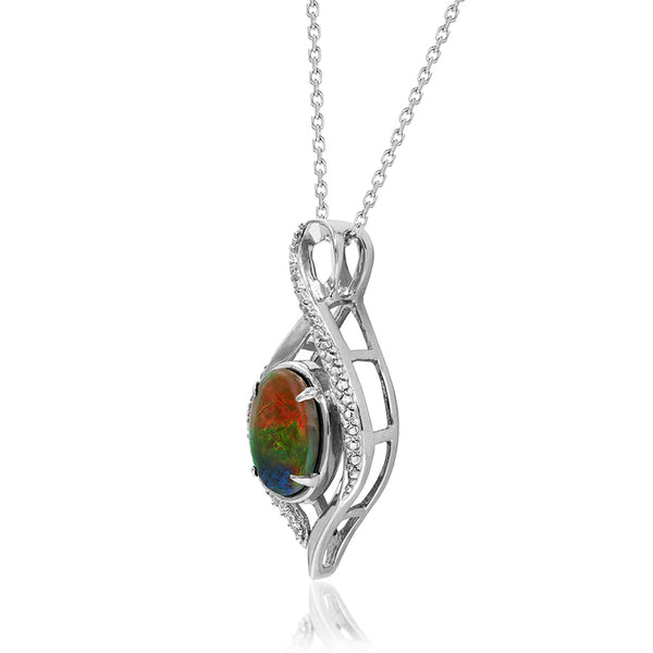 Ammolite Oval Shape Infinity Pendant with Illusion Accent Frame
