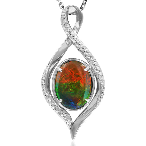 Ammolite Oval Shape Infinity Pendant with Illusion Accent Frame
