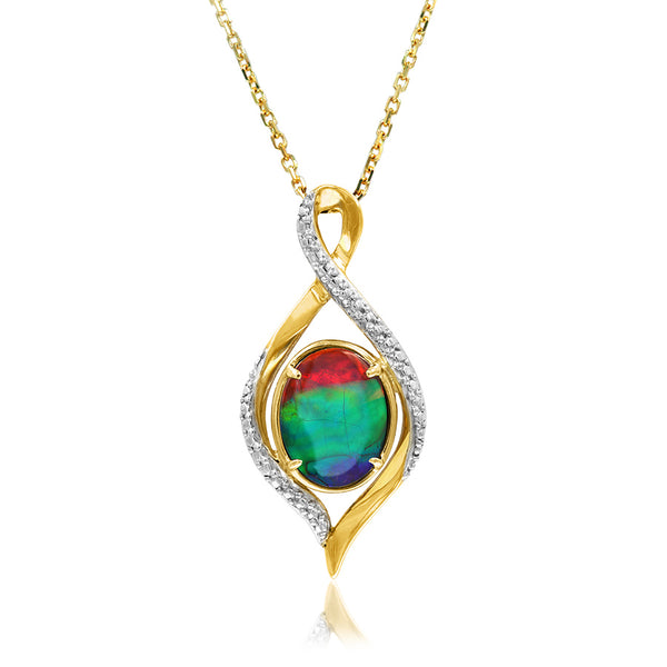 Ammolite Oval Shape Infinity Pendant with Illusion Accent Frame