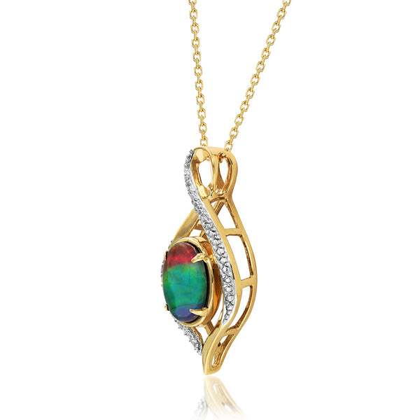 Ammolite Oval Shape Infinity Pendant with Illusion Accent Frame