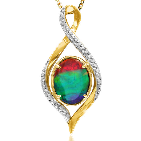 Ammolite Oval Shape Infinity Pendant with Illusion Accent Frame