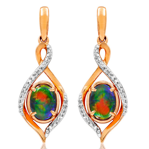 Ammolite Oval Shape Infinity Earrings with Illusion Accent Frame