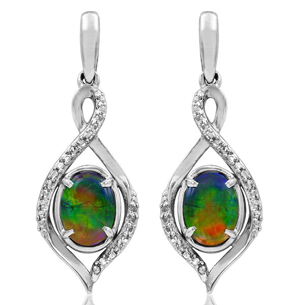 Ammolite Oval Shape Infinity Earrings with Illusion Accent Frame