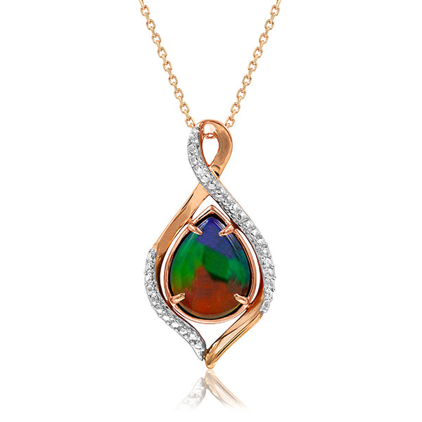 Ammolite Pear Shape Infinity Pendant with Illusion Frame