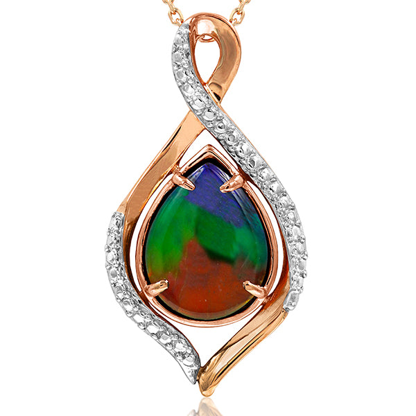 Ammolite Pear Shape Infinity Pendant with Illusion Frame
