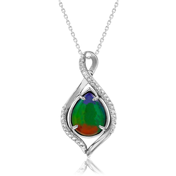 Ammolite Pear Shape Infinity Pendant with Illusion Frame