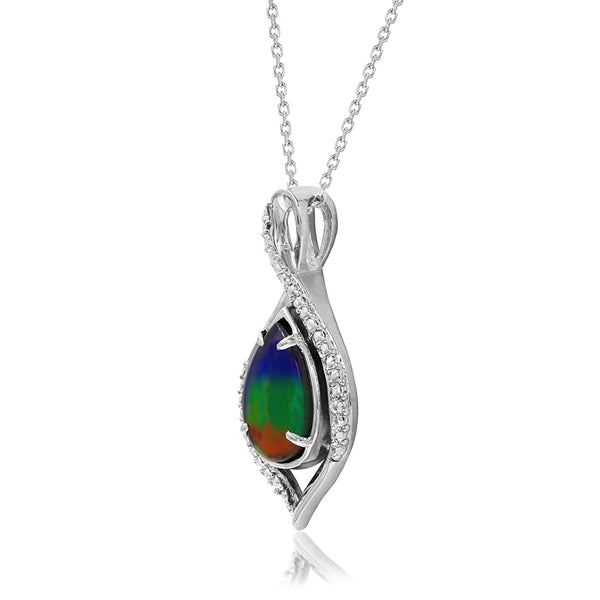 Ammolite Pear Shape Infinity Pendant with Illusion Frame