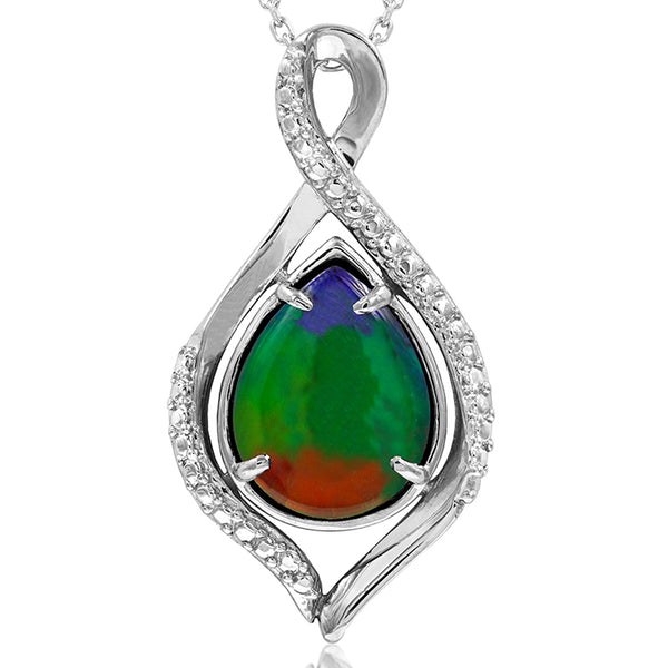 Ammolite Pear Shape Infinity Pendant with Illusion Frame