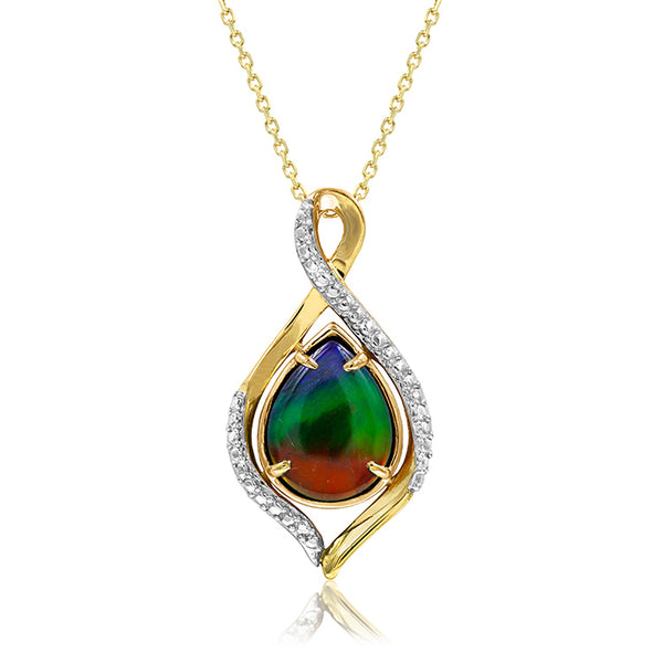 Ammolite Pear Shape Infinity Pendant with Illusion Frame