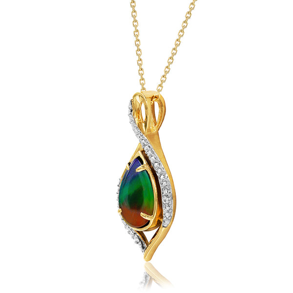 Ammolite Pear Shape Infinity Pendant with Illusion Frame
