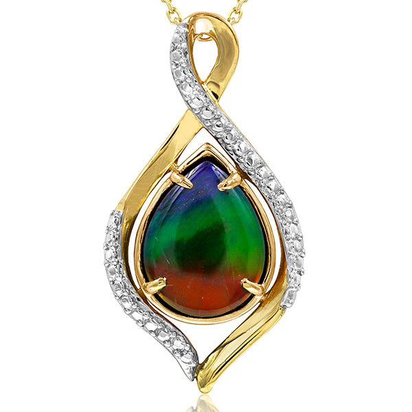Ammolite Pear Shape Infinity Pendant with Illusion Frame