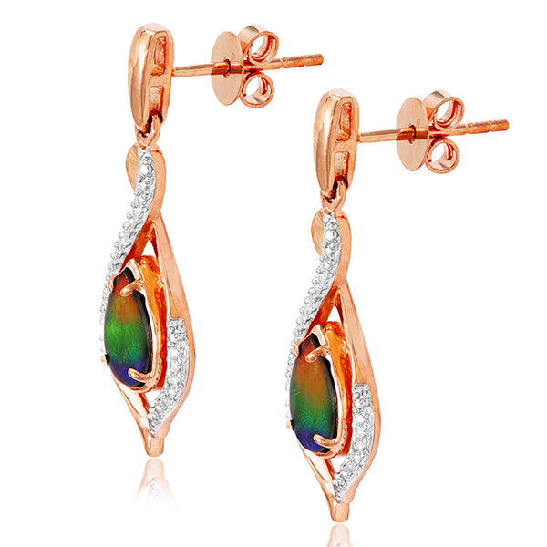 Ammolite Pear Shaped Infinity Earrings with Illusion Accent Frame