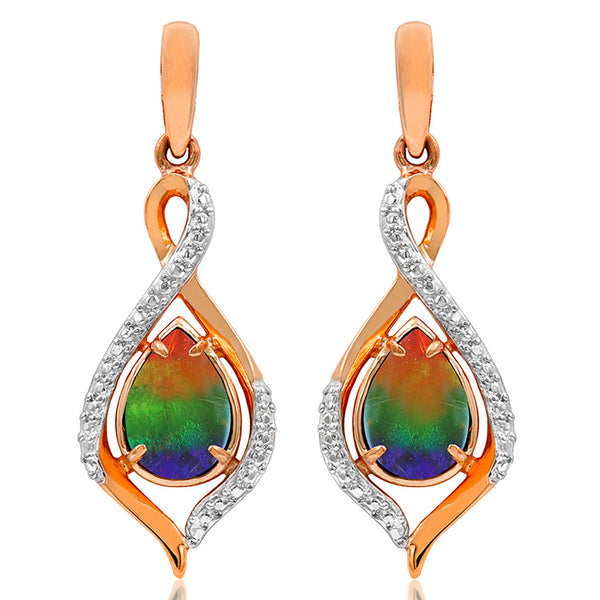 Ammolite Pear Shaped Infinity Earrings with Illusion Accent Frame