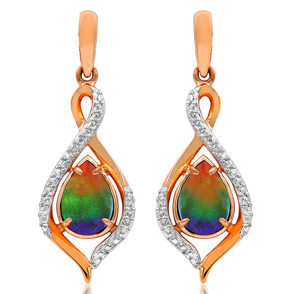 Ammolite Pear Shaped Infinity Earrings with Illusion Accent Frame