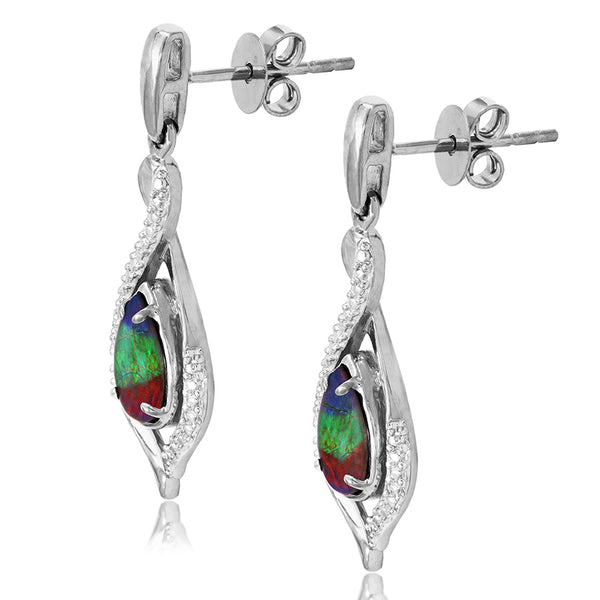 Ammolite Pear Shaped Infinity Earrings with Illusion Accent Frame