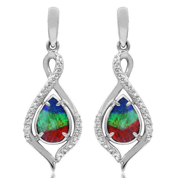 Ammolite Pear Shaped Infinity Earrings with Illusion Accent Frame