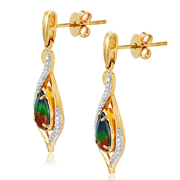 Ammolite Pear Shaped Infinity Earrings with Illusion Accent Frame