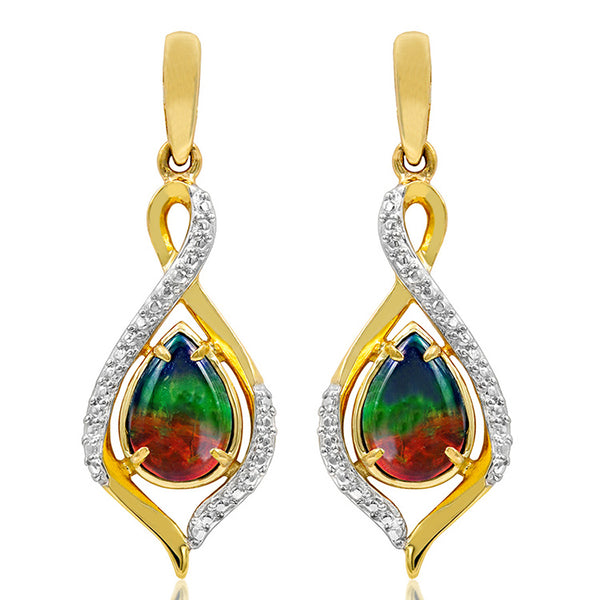 Ammolite Pear Shaped Infinity Earrings with Illusion Accent Frame