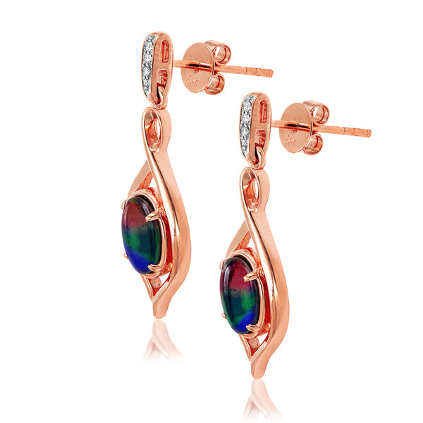 Ammolite Oval Shape Infinity Earrings with Diamond Accent