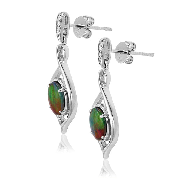 Ammolite Oval Shape Infinity Earrings with Diamond Accent