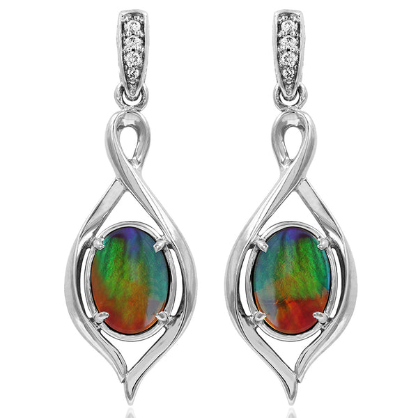 Ammolite Oval Shape Infinity Earrings with Diamond Accent
