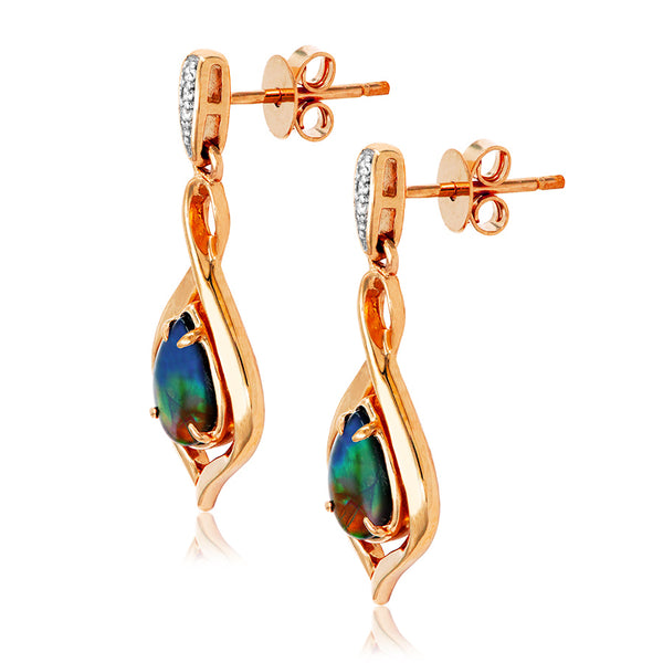 Ammolite Pear Shaped Infinity Earrings with Diamond Accent
