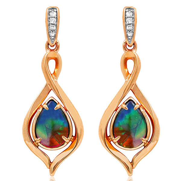 Ammolite Pear Shaped Infinity Earrings with Diamond Accent
