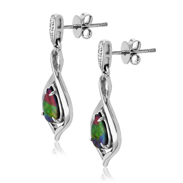 Ammolite Pear Shaped Infinity Earrings with Diamond Accent