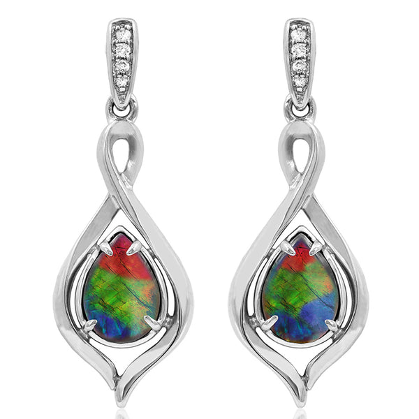 Ammolite Pear Shaped Infinity Earrings with Diamond Accent