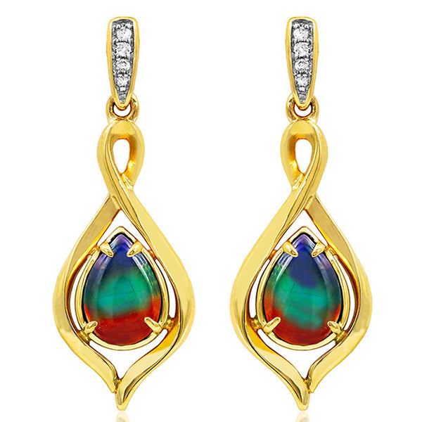 Ammolite Pear Shaped Infinity Earrings with Diamond Accent