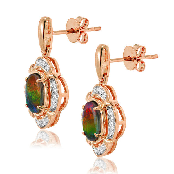 Ammolite Oval Shape Earrings with Diamond Frame