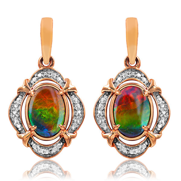 Ammolite Oval Shape Earrings with Diamond Frame