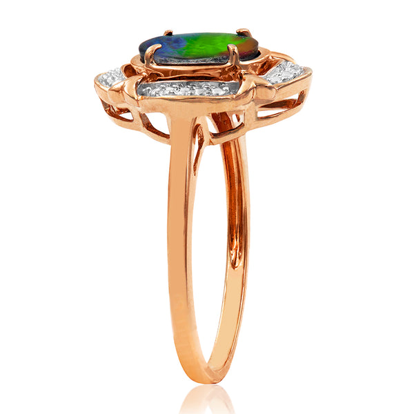 Ammolite Oval Shaped Ring with Decorative Illusion Frame