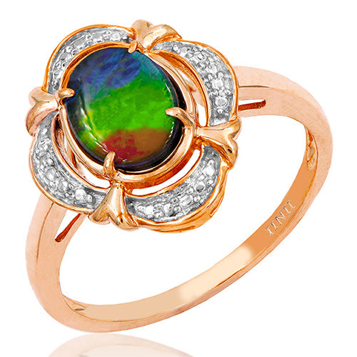 Ammolite Oval Shaped Ring with Decorative Illusion Frame