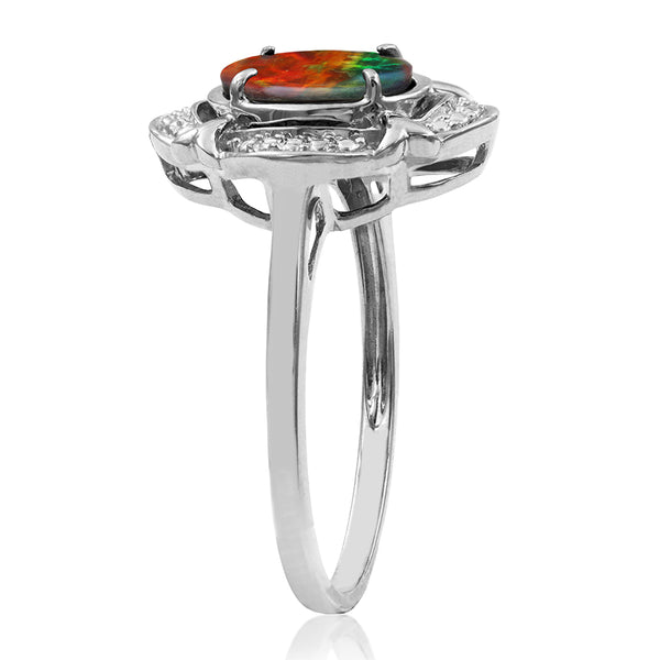 Ammolite Oval Shaped Ring with Decorative Illusion Frame