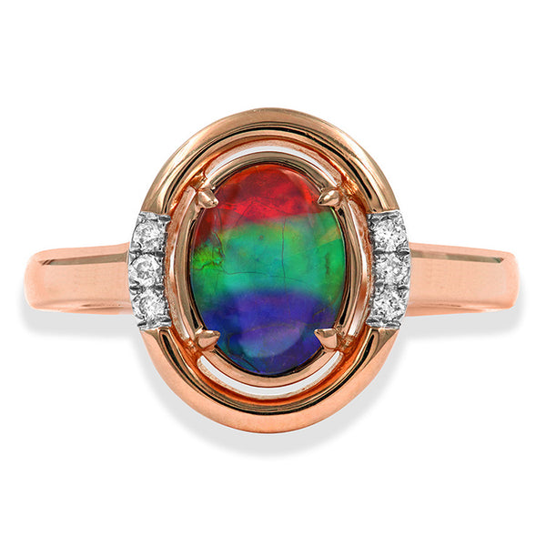 Ammolite Oval Shaped Ring with Diamond Accent