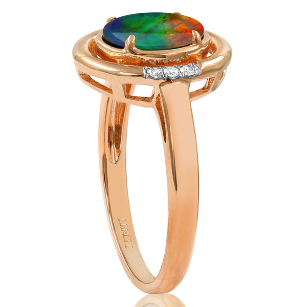 Ammolite Oval Shaped Ring with Diamond Accent
