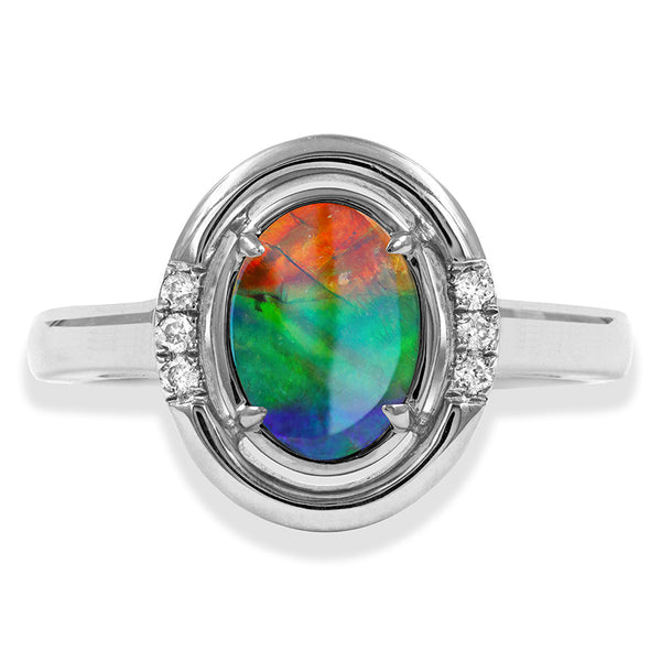 Ammolite Oval Shaped Ring with Diamond Accent