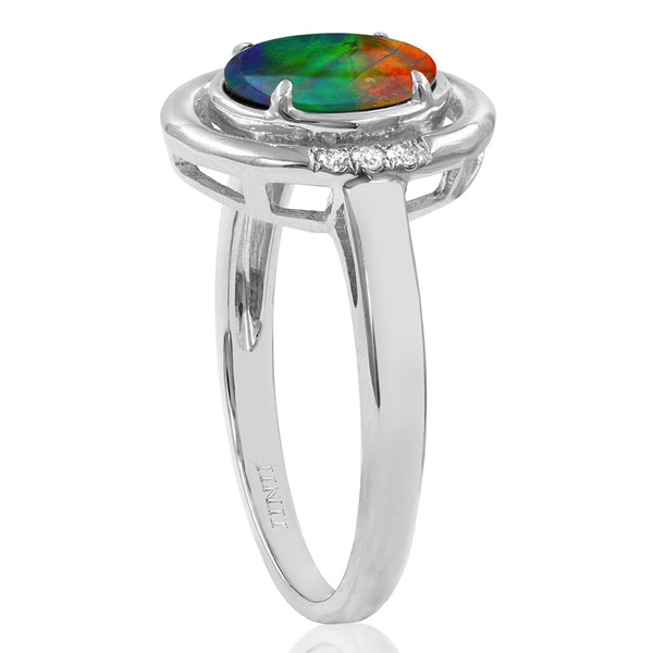 Ammolite Oval Shaped Ring with Diamond Accent