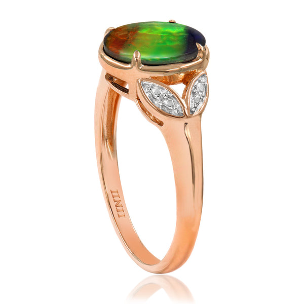 Ammolite Oval Shape Ring with Decorative Illusion Frame