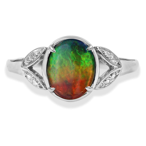 Ammolite Oval Shape Ring with Decorative Illusion Frame