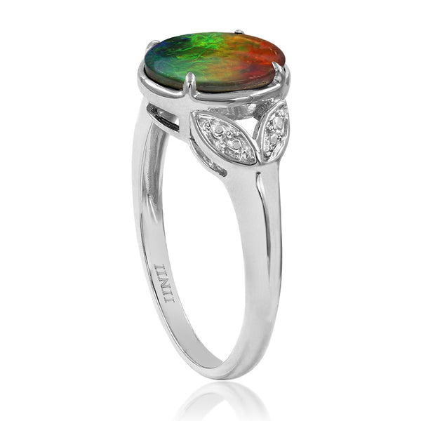 Ammolite Oval Shape Ring with Decorative Illusion Frame