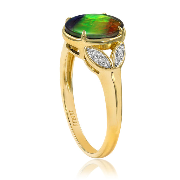 Ammolite Oval Shape Ring with Decorative Illusion Frame