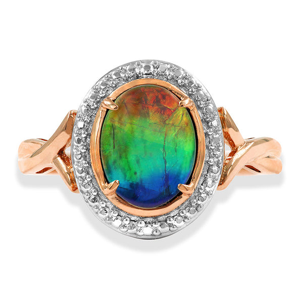 Ammolite Oval Shape Ring with Decorative Illusion Ring
