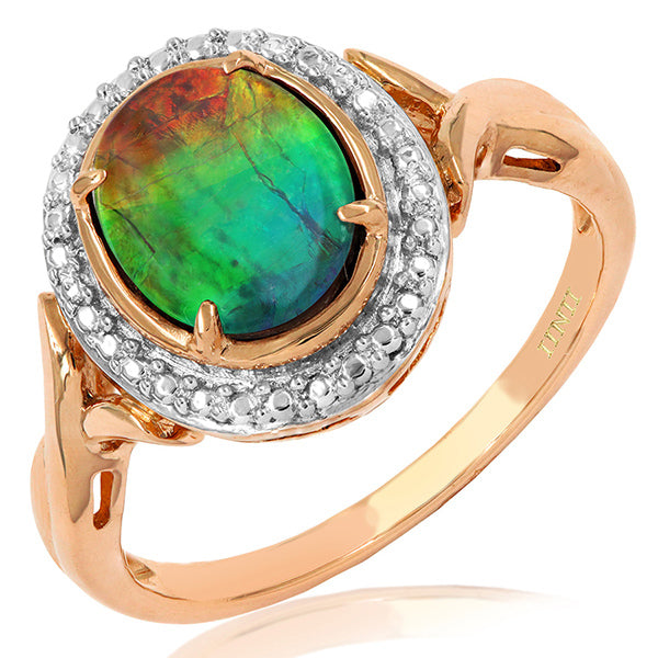Ammolite Oval Shape Ring with Decorative Illusion Ring