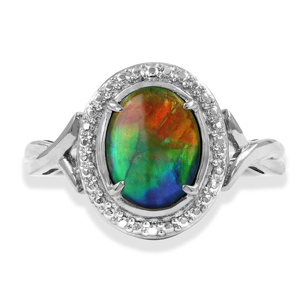 Ammolite Oval Shape Ring with Decorative Illusion Ring