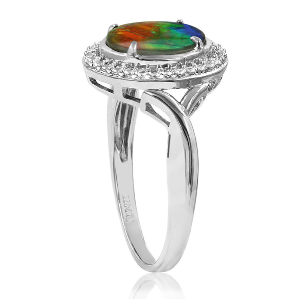 Ammolite Oval Shape Ring with Decorative Illusion Ring