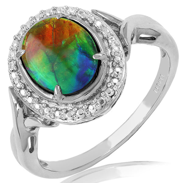 Ammolite Oval Shape Ring with Decorative Illusion Ring