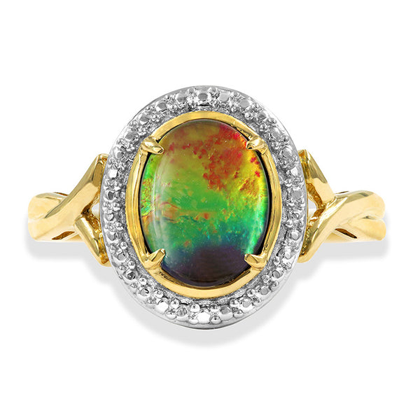 Ammolite Oval Shape Ring with Decorative Illusion Ring