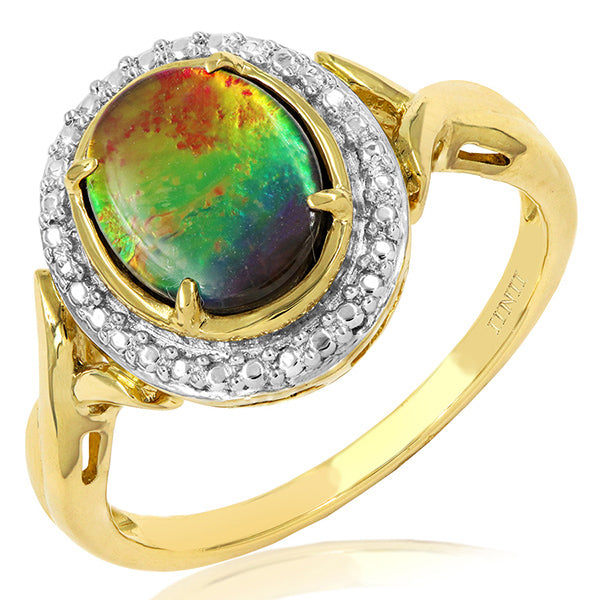 Ammolite Oval Shape Ring with Decorative Illusion Ring